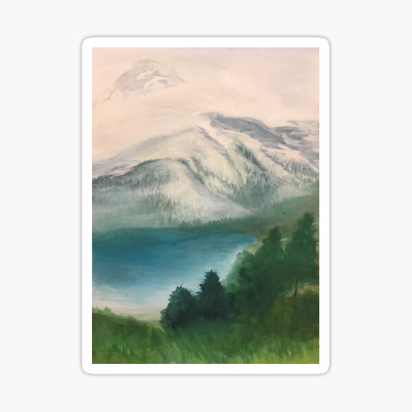 "misty mountain," original painting by mjh, 01-05-2019 Sticker