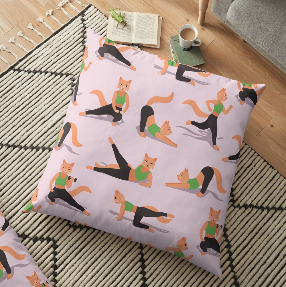 Ginger Fitness Cats (with stickers) Floor Pillow