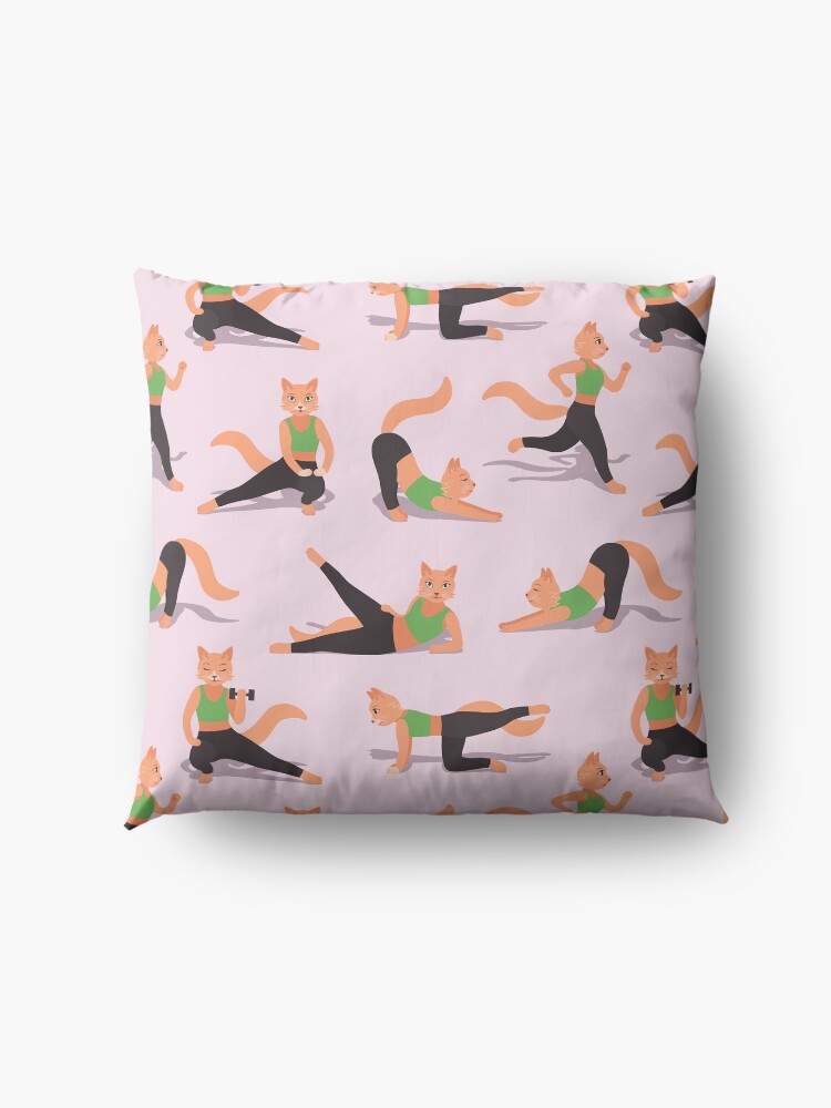 Alternate view of Ginger Fitness Cats (with stickers) Floor Pillow