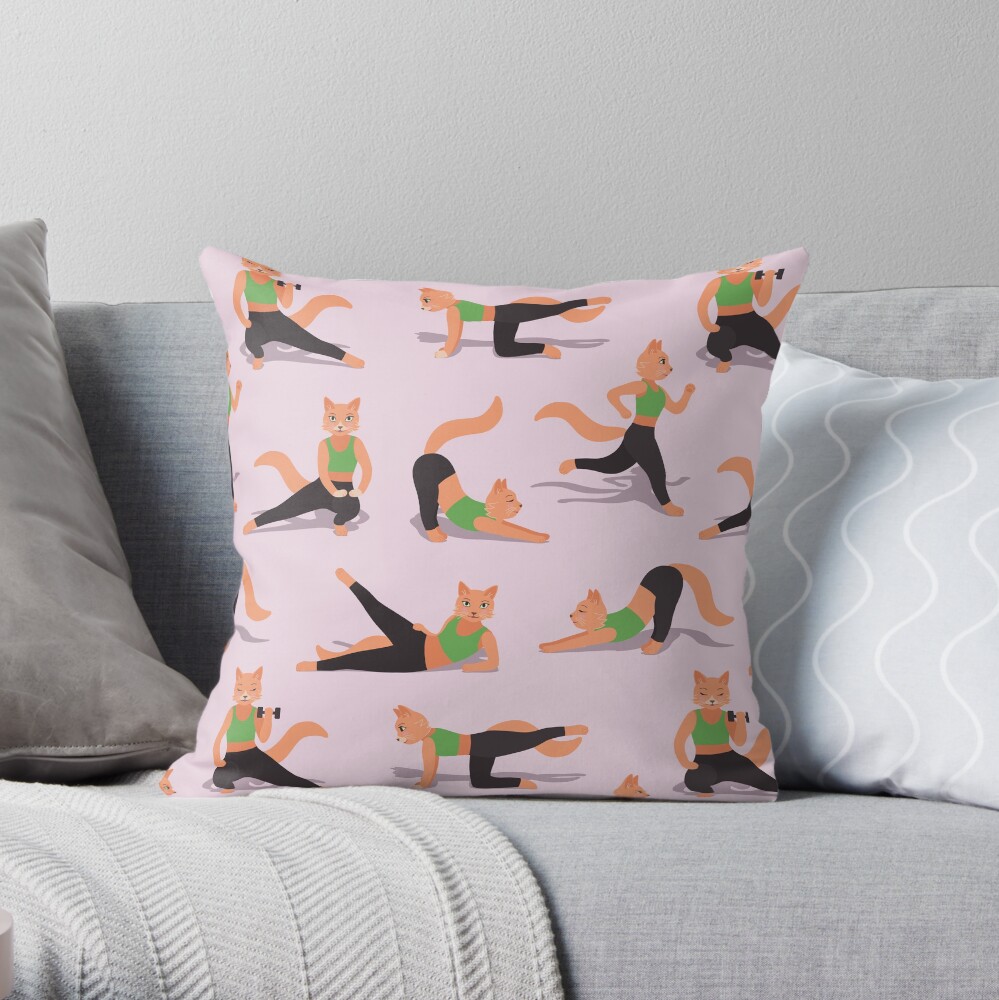 Ginger Fitness Cats (with stickers) Throw Pillow