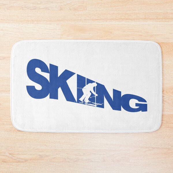 Item preview, Blue Skiing Text with White Silhouette Downhill Skier on White Background designed and sold by Karen McFarland.