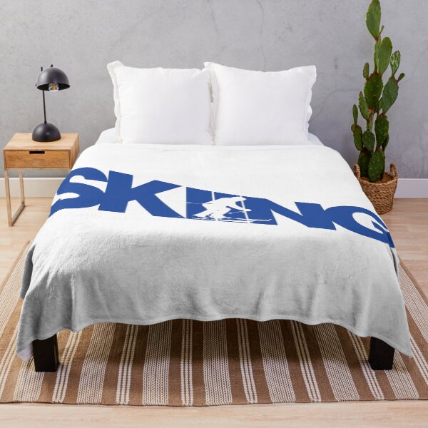 Item preview, Blue Skiing Text with White Silhouette Downhill Skier on White Background designed and sold by Karen McFarland.