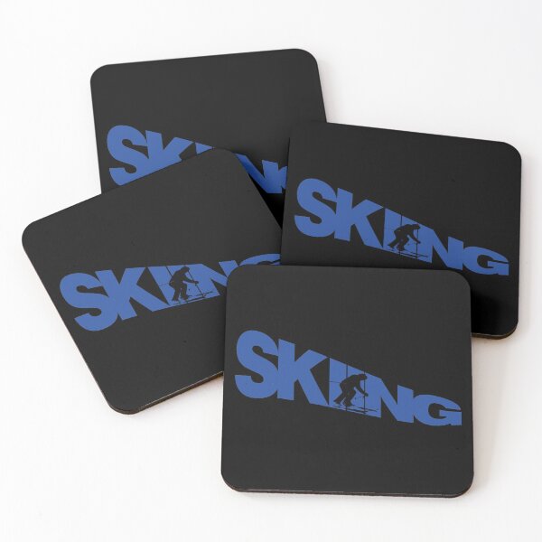 Item preview, Blue Skiing Text with Black Silhouette Downhill Skier on Black Background designed and sold by Karen McFarland.