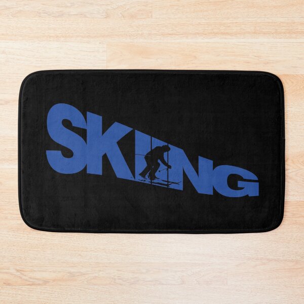 Item preview, Blue Skiing Text with Black Silhouette Downhill Skier on Black Background designed and sold by Karen McFarland.