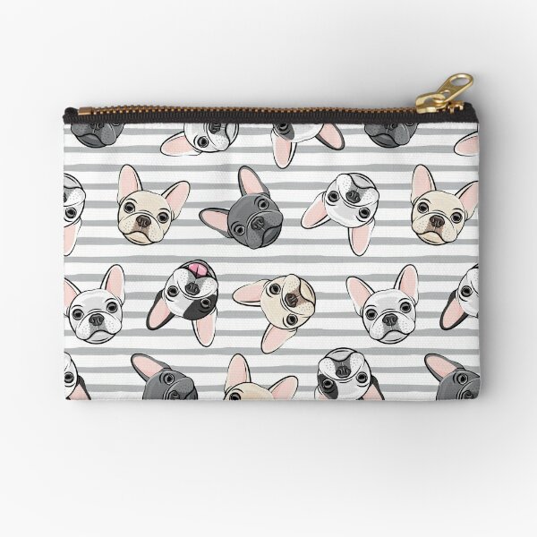 All the frenchies - grey stripes - cute French bulldogs Zipper Pouch