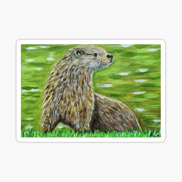 Otter on a River Bank Painting Sticker