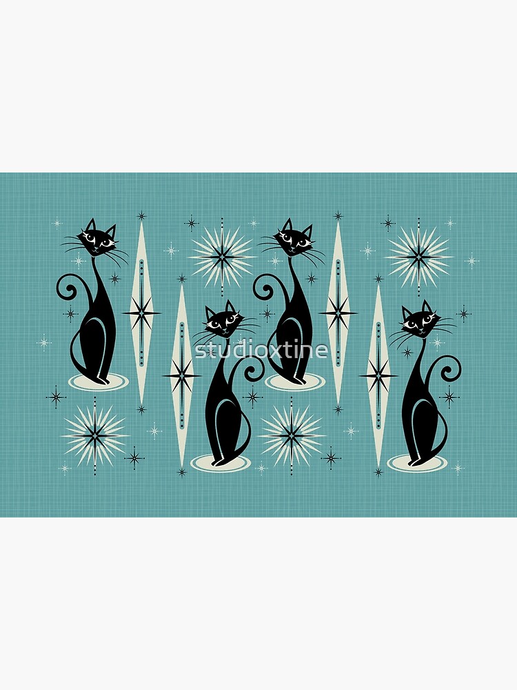 Disover Mid Century Meow on Blue - Large Scale | Bath Mat