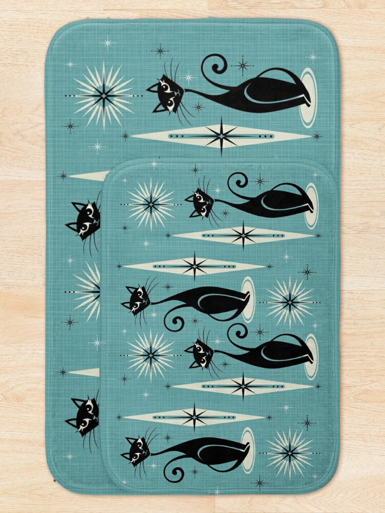 Disover Mid Century Meow on Blue - Large Scale | Bath Mat