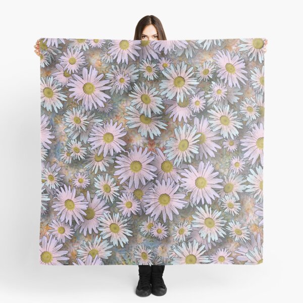 SHASTA DAISIES PINK AND BLUE COLLAGE Scarf
