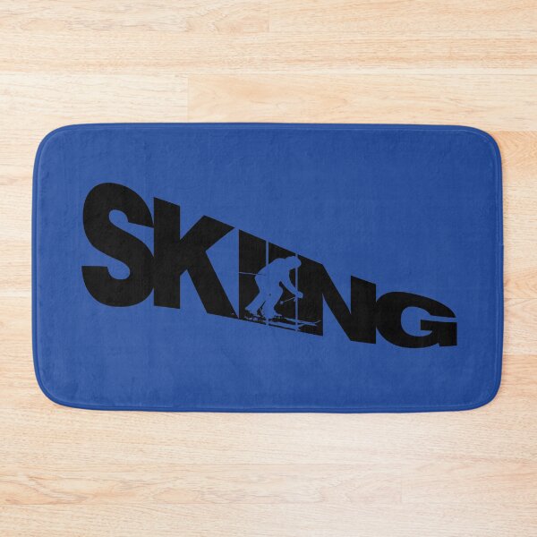 Item preview, Black Skiing Text with Blue Silhouette Downhill Skier on Blue Background designed and sold by Karen McFarland.