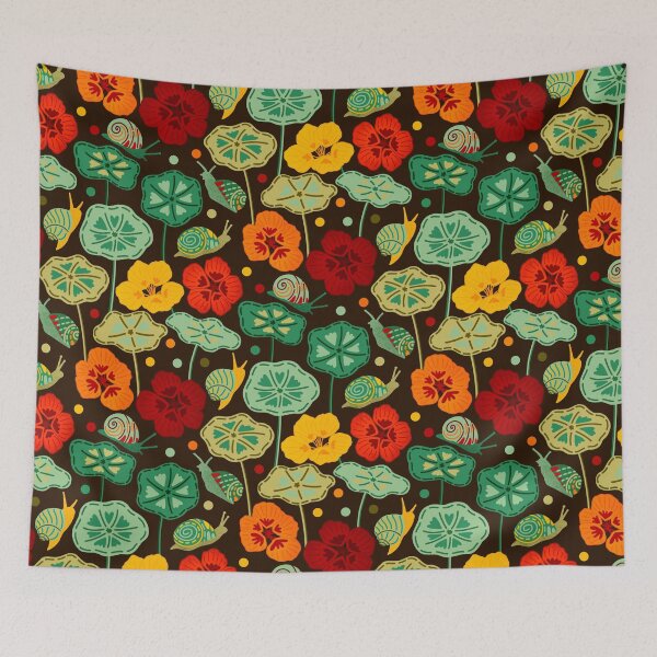 Item preview, Nasturtiums & Snails On Brown  designed and sold by TigaTiga.