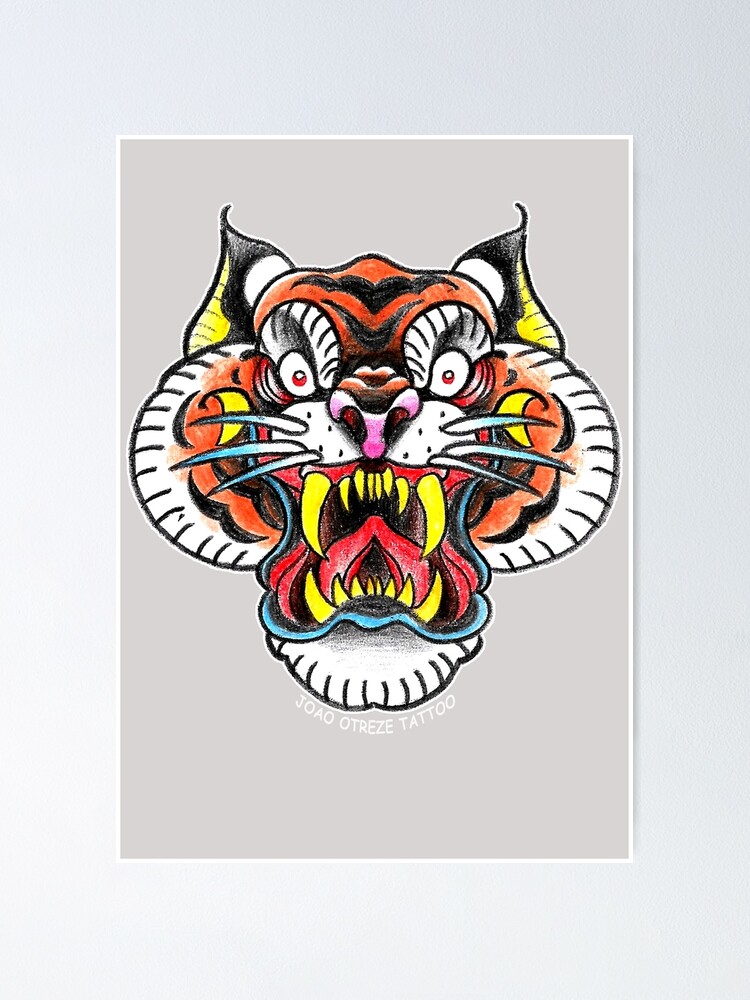 Poster Tigre Vintage Tatouage Oldschool Par Joaootreze Redbubble