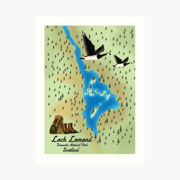 Loch Lomond,Trossachs National Park, Scotland travel map Art Print