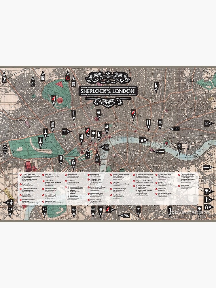 Sherlock Holmes Map Of London Sherlock's London. Map Of All The London Literary Locations From The Sherlock  Holmes Novels.." Art Board Print By Moviemaniacs | Redbubble