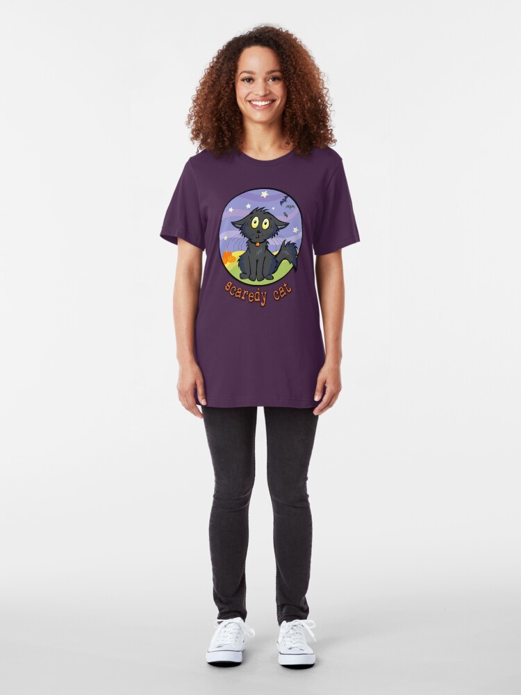 Alternate view of Scaredy Cat - Spooky Halloween Shirts & Stickers Slim Fit T-Shirt