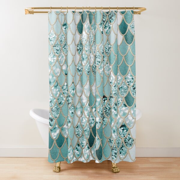 Glitter Mermaid Scales Funny Tail  Waterproof Shower Curtain Bath Wall Hangings 