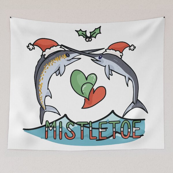 Item preview, Cute ocean marlin mistletoe cartoon illustration motif set. designed and sold by Limolida.