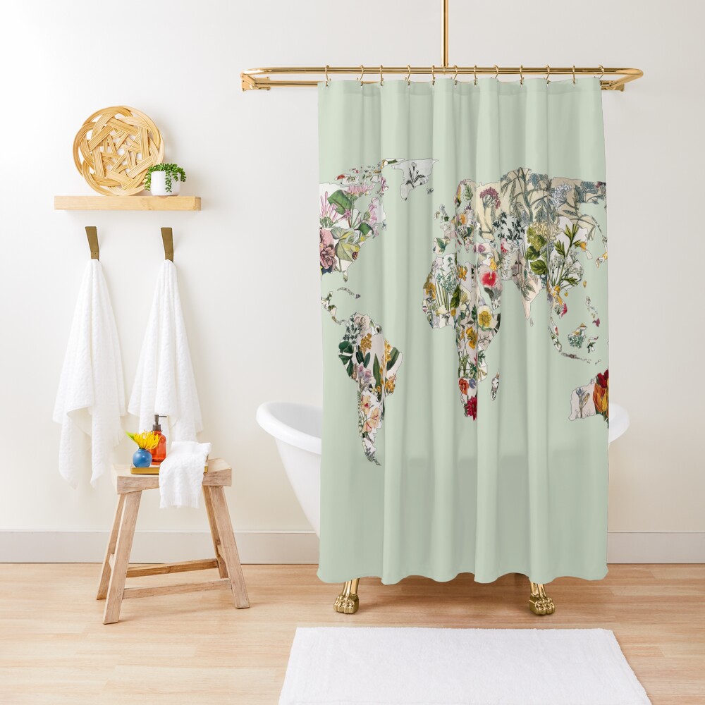 Vintage Botanical World Green Shower Curtain