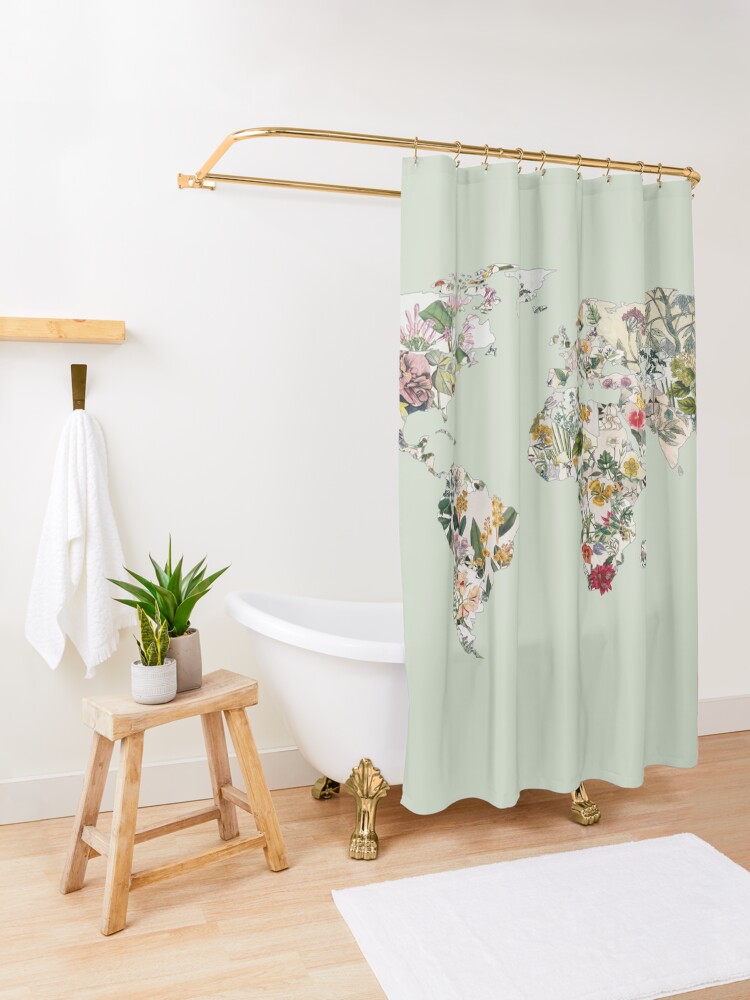 Alternate view of Vintage Botanical World Green Shower Curtain