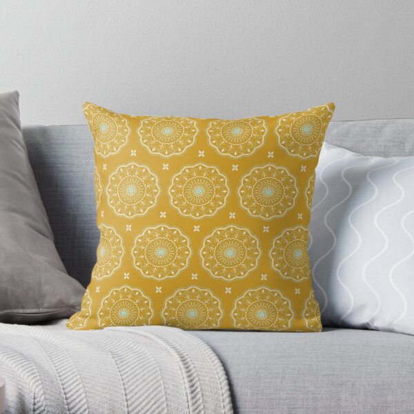 Yellow Mandalas Throw Pillow