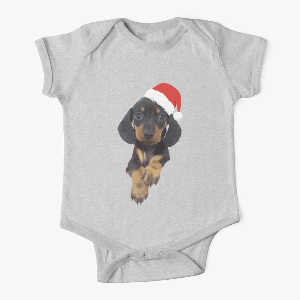 Cute Miniature Dachshund Puppy Wearing Christmas Hat Gift Baby