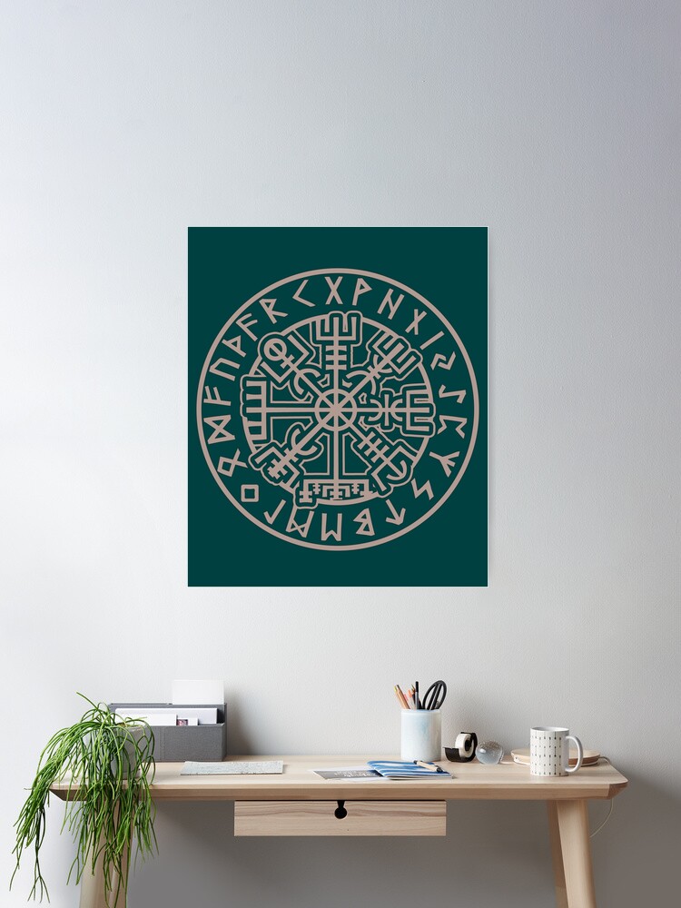 Viking Shieldmaiden Vegvisir Canvas Wall Art – Blue Pagan