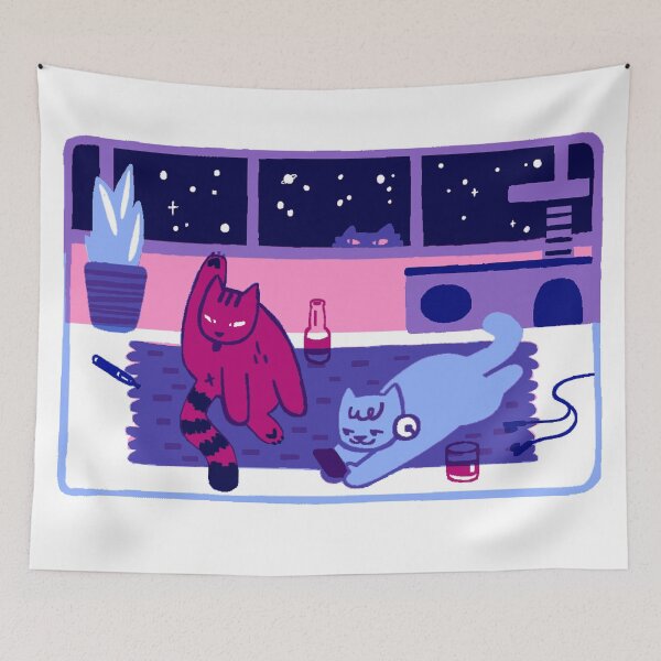 Item preview, Boys Night In Cats Night Time Space Kittens Print Pink and Blue Riso Style designed and sold by ruswatkins.