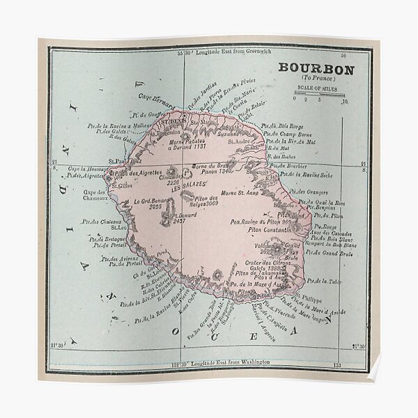 Vintage Reunion Island Map (1901) Poster