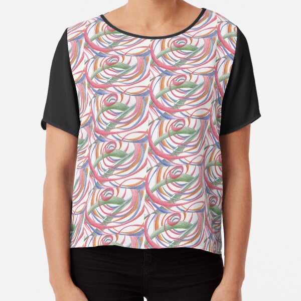 Whirlpool, Colorful Swirls Abstract Drawing by Courtney Hatcher Chiffon Top