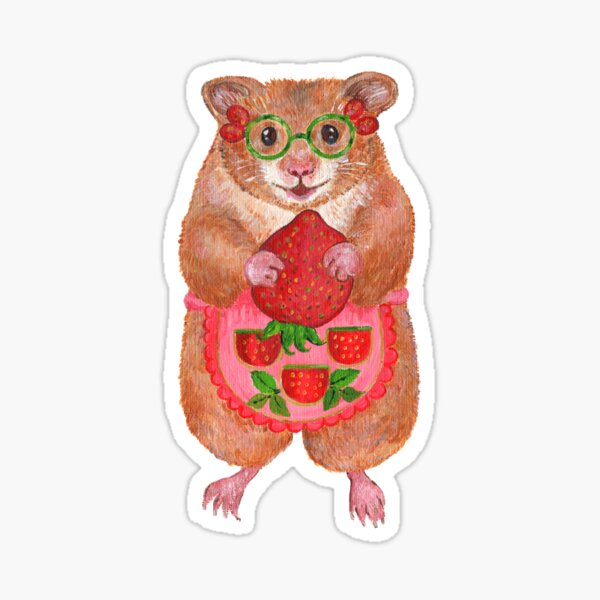 A Cute Hamster and a Strawberry Sticker