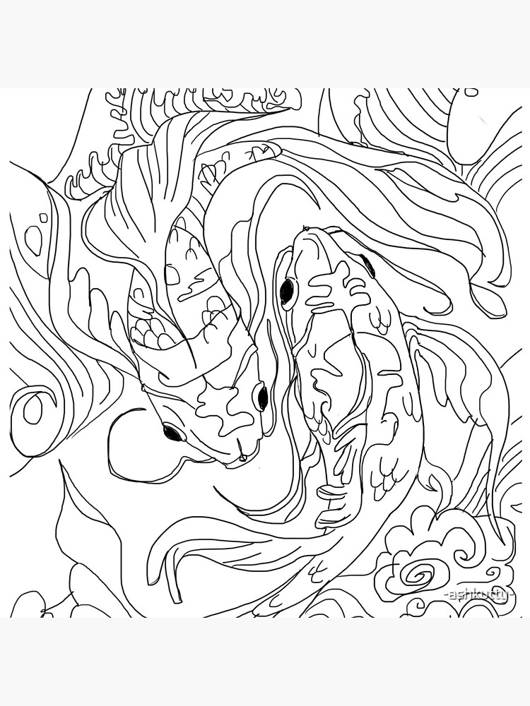 Thumbnail 2 of 2, Tote Bag, Minimalist Zen Japan Koi Fish Waves and Clouds (WHITE) - "Make Peace With Yourself" designed and sold by -ashkutty-.