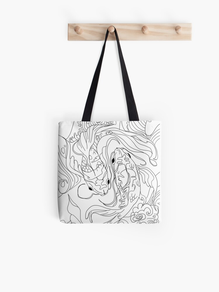Thumbnail 1 of 2, Tote Bag, Minimalist Zen Japan Koi Fish Waves and Clouds (WHITE) - "Make Peace With Yourself" designed and sold by -ashkutty-.