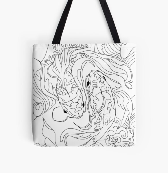 Minimalist Zen Japan Koi Fish Waves and Clouds (WHITE) - "Make Peace With Yourself" All Over Print Tote Bag