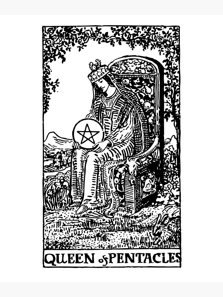 Tarot Card : Queen of Pentacles black & white\
