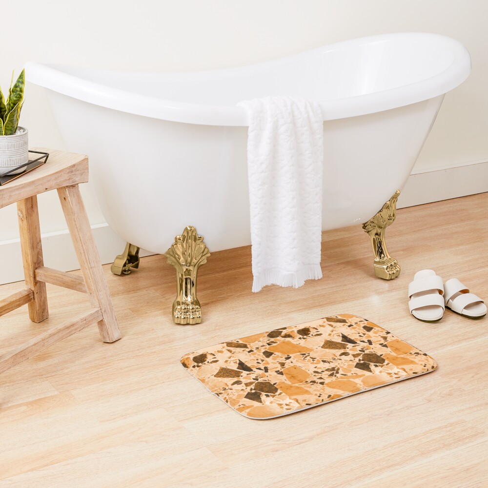 "Terrazzo Tangerine Vintage Retro Terrazzo Tile in Orange" Bath Mat
