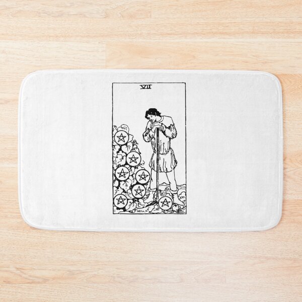 Item preview, Tarot Card : 7 of Pentacles | Seven of Pentacles black & white designed and sold by tarotcarddesign.