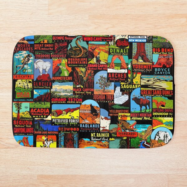 American National Parks Vintage Travel Decal Bomb Bath Mat