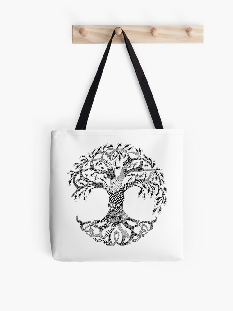 Tree of life, rainbow zentangle Tote Bag by Selandrians art