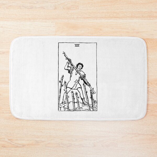 Item preview, Tarot Card : 7 of Wands | Seven of Wands black & white designed and sold by tarotcarddesign.