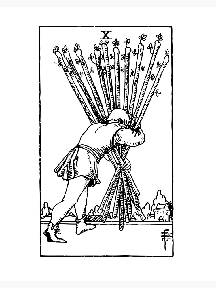 Tarot Card : 10 of Wands | Ten of black & white" Board for Sale by tarotcarddesign | Redbubble