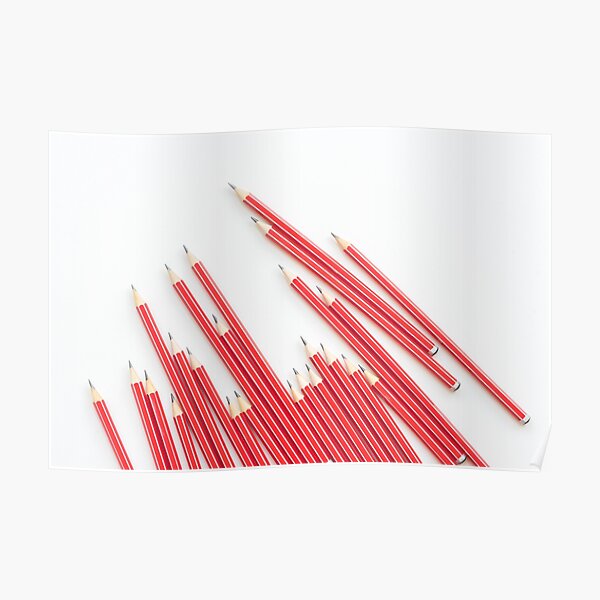 Sharp red HB pencils on white background Poster