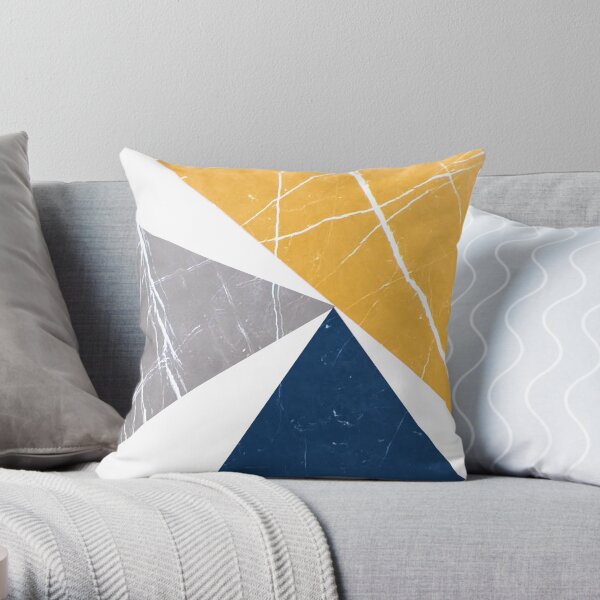 Abstract Pattern Triangles Blue / Yellow / Gray Throw Pillow