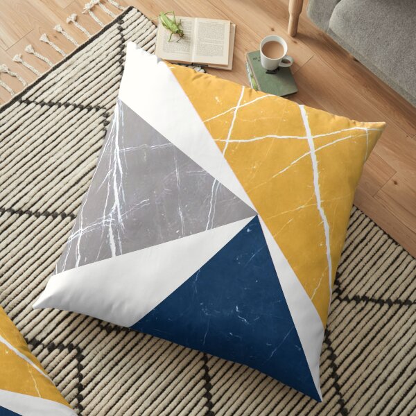 Pattern Abstrait Triangles Bleu/Jaune/Gris Coussin de sol