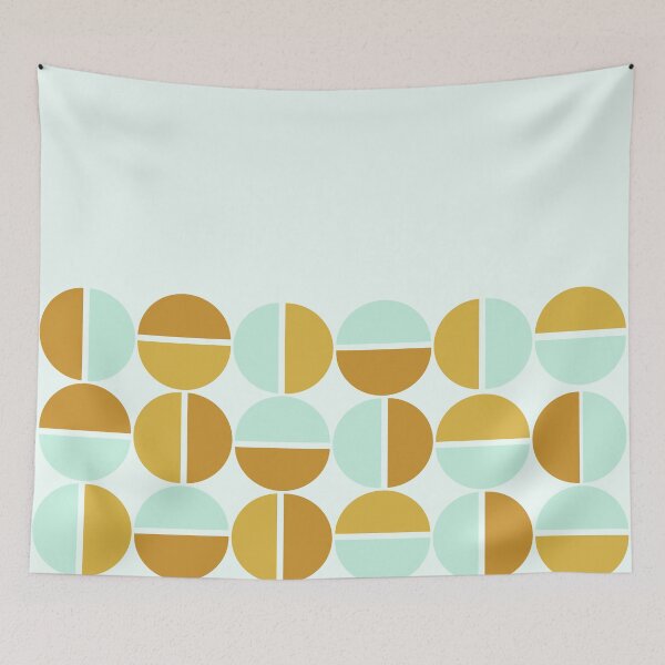 Item preview, Half Cirque Minimalist Geometric Dot Pattern in Mustard Yellow and Mint designed and sold by kierkegaard.