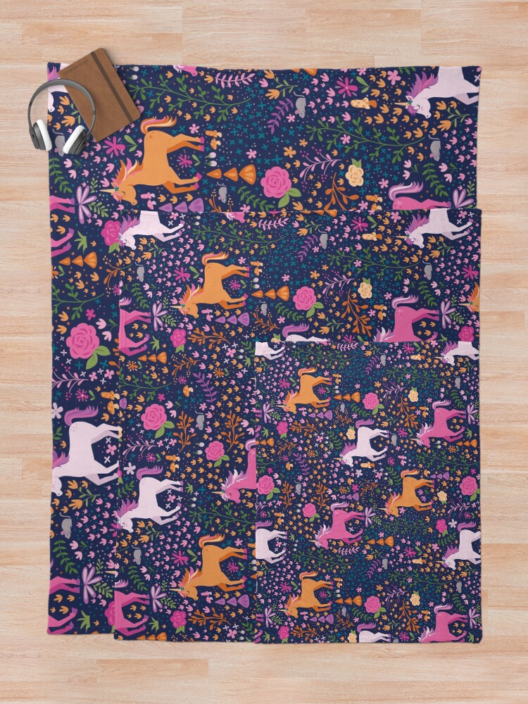 Alternate view of Unicorns in the Flower Garden Throw Blanket