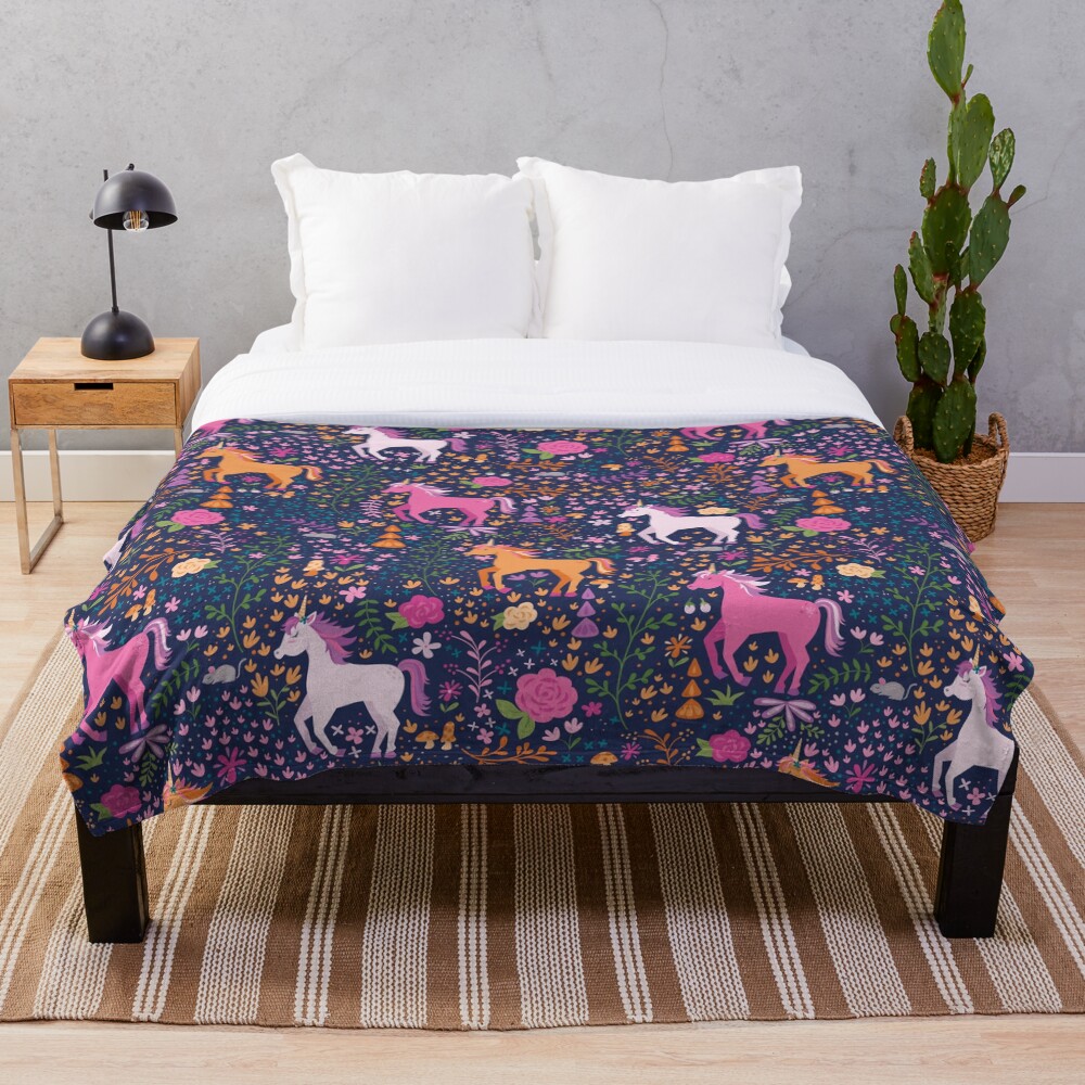 Unicorns in the Flower Garden Throw Blanket