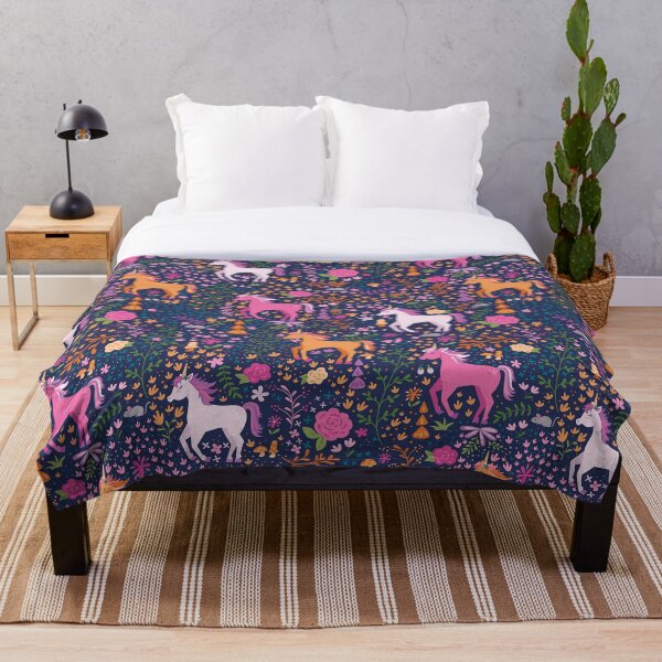 Unicorns in the Flower Garden Throw Blanket