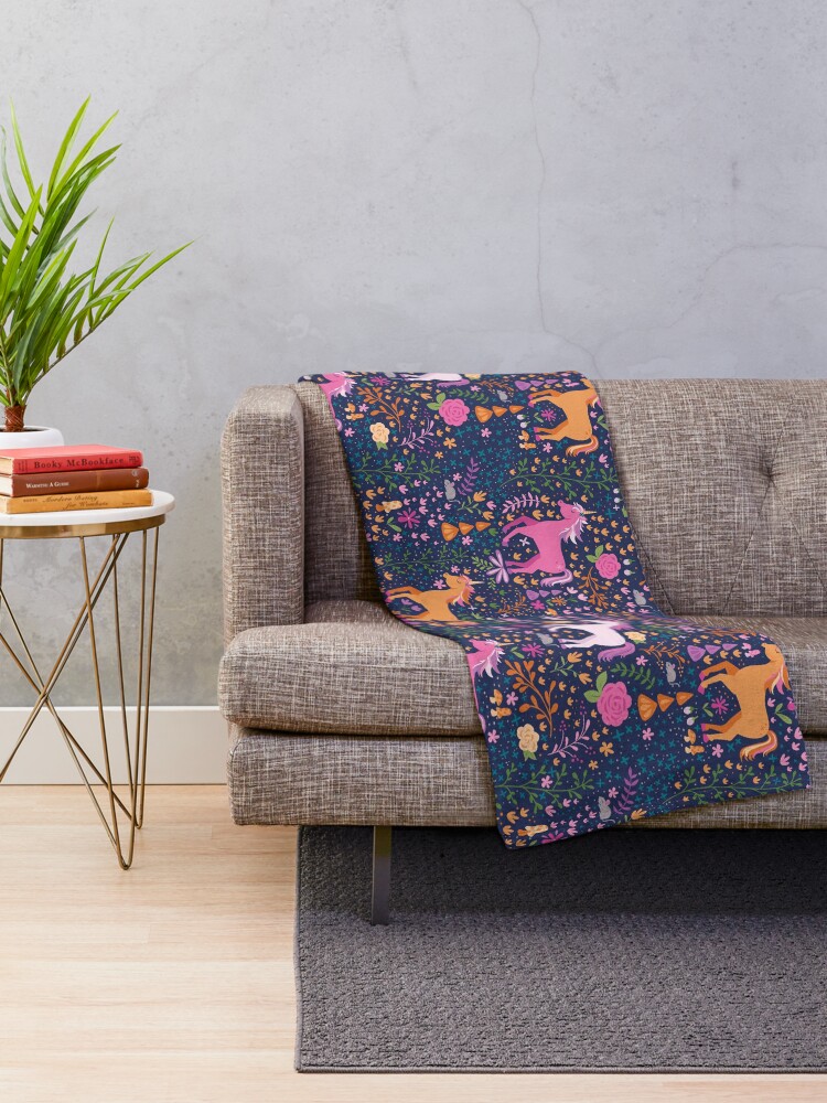 Alternate view of Unicorns in the Flower Garden Throw Blanket