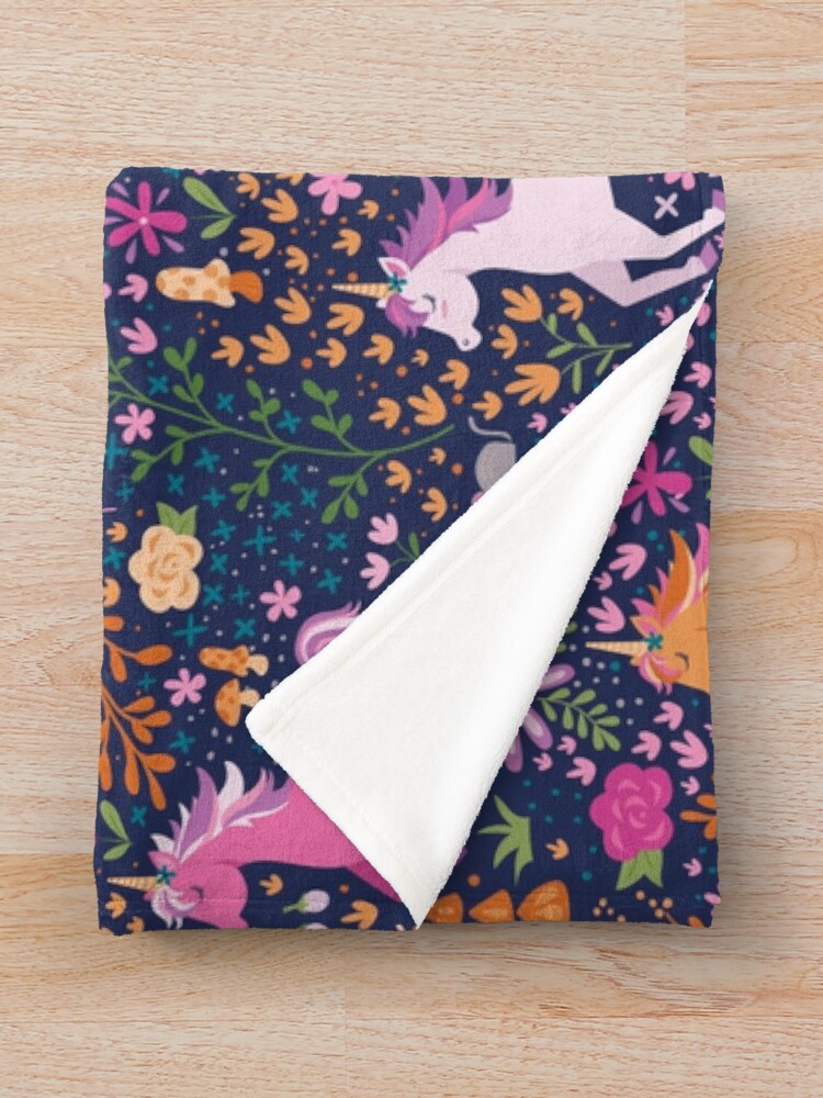 Alternate view of Unicorns in the Flower Garden Throw Blanket