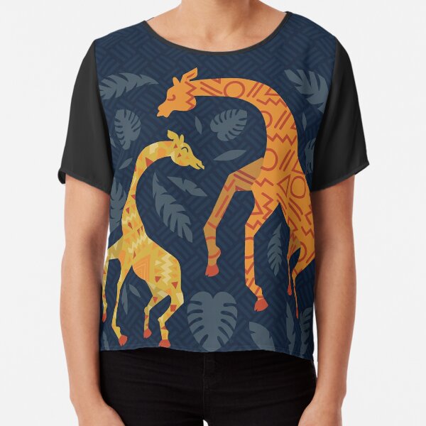 Dancing Giraffes with Patterns Chiffon Top